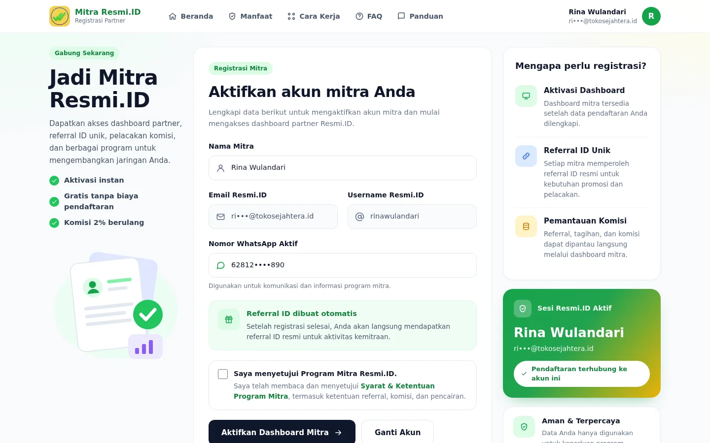 Tangkapan layar halaman Mendaftar sebagai Mitra
