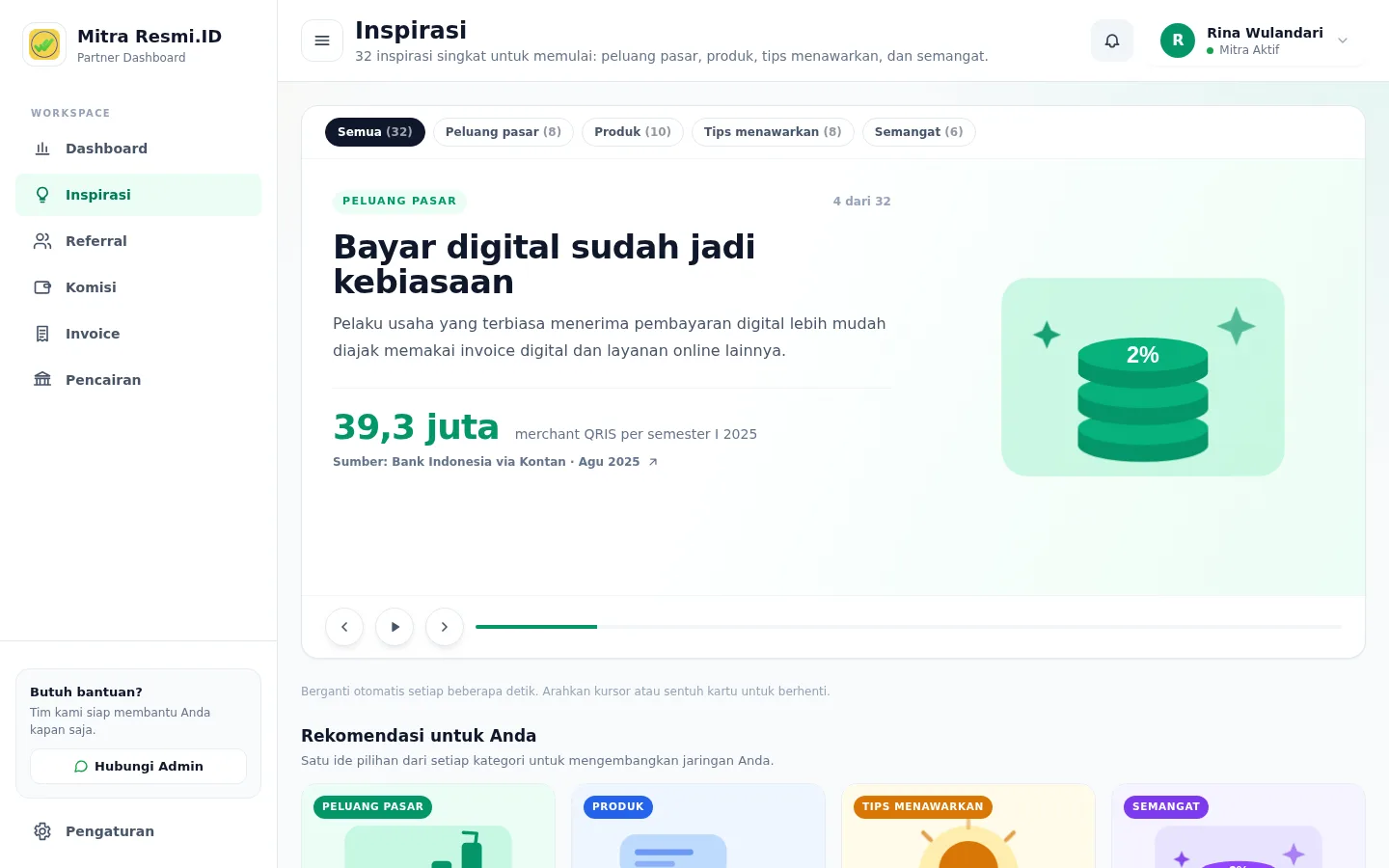 Tangkapan layar halaman Inspirasi — Carousel inspirasi