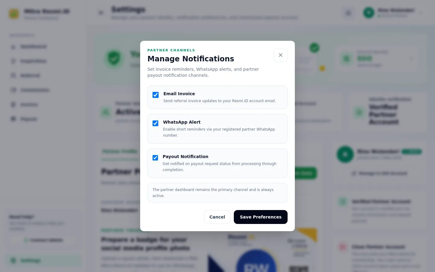 Screenshot of Settings: Notifications